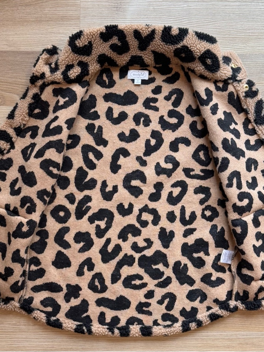 Mud Pie Leopard Sherpa Vest in Tan and Black - Picture 2 of 7